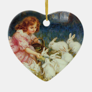 Mädchen füttert Kaninchen Keramikornament