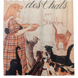 Mädchen füttert Katzen Vintage Steinlen Poster Duschvorhang