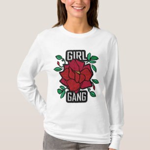 Mädchen Gang Roter Rosen Patch Mode Abzeichen T-Shirt