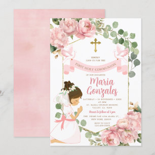 Mädchen Gebet Erste heilige Kommunion Rosa Bläseri Einladung