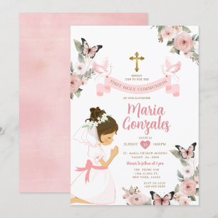 Mädchen Gebet Erste heilige Kommunion Rosa Bläseri Einladung