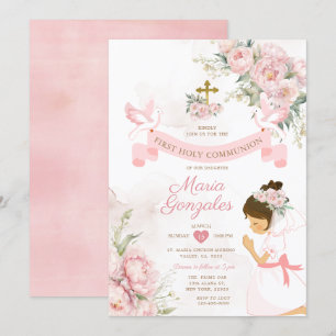 Mädchen Gebet Erste heilige Kommunion Rosa Bläseri Einladung