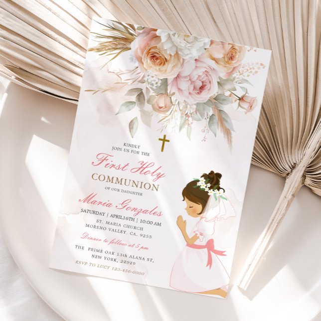 Mädchen Gebet Erste heilige Kommunion Rosa Bläseri Einladung (Von Creator hochgeladen)