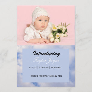 Mädchen-Geburts-Mitteilung mit den rosa u. blauen Ankündigung