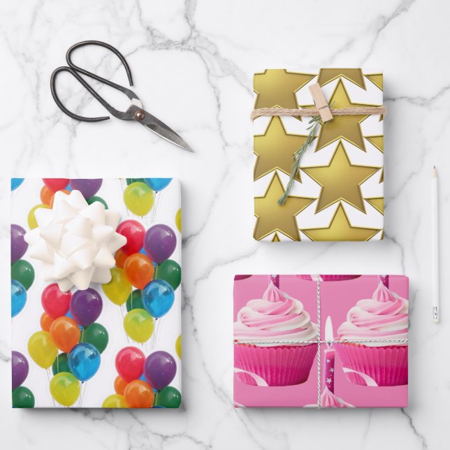 Mädchen Geburtstag Geschenkpapier Set (Vorderseite)