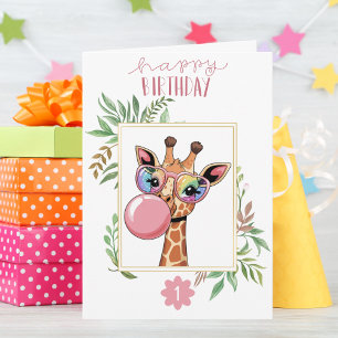 Mädchen Geburtstag Giraffe Regenbogenbrille Blase Karte