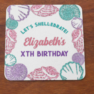 Mädchen-Geburtstag mit Muscheln Rechteckiger Pappuntersetzer