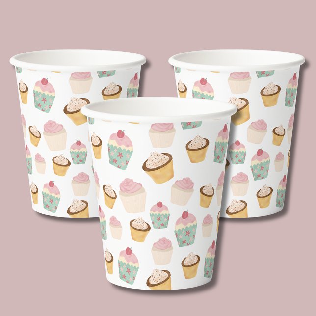 Mädchen Geburtstag Niedliches Kuchen Muster Pappbecher (Cupcake pattern paper cups - perfect for baby showers, afternoon tea parties girls birthday parties.)