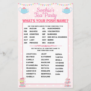 Mädchen Geburtstag Tea Party Was ist dein Posh Nam