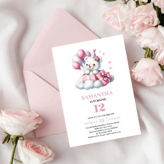 Mädchen Geburtstag Teddybär Rosa Elfenbein Party E Einladung