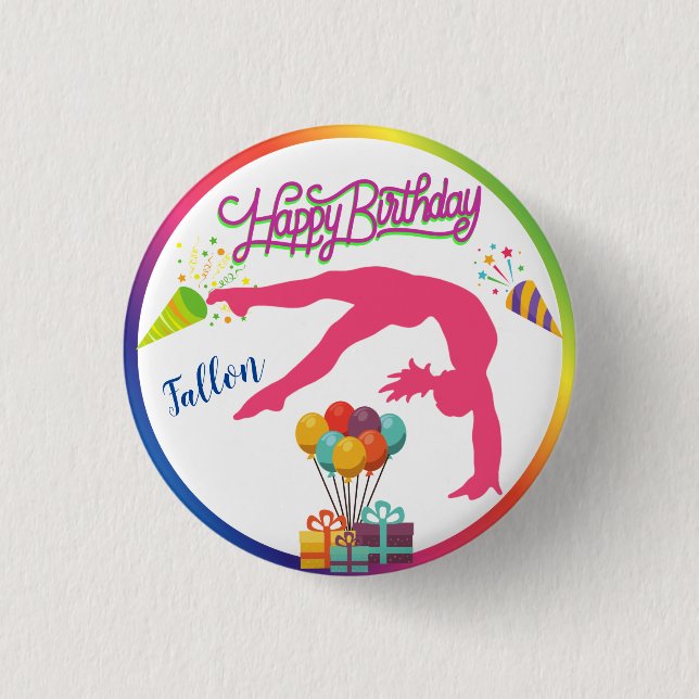 Mädchen Geburtstag Turnen Handspring Regenbogen Be Button (Vorderseite)