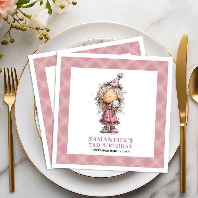Mädchen Geburtstag Whimsisch Lustig Eigenwillig Ro Serviette (Girl 10th Birthday Whimsical Funny Quirky Pink Napkins)