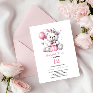 Mädchen Geburtstagsfeier Einladung Teddybär Ballon