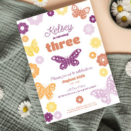 Mädchen Geburtstagsparty Retro Butterfly Geburtsta Einladung
