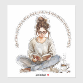 Mädchen genießen ein Buch mit Kaffee, vermeiden Aufkleber