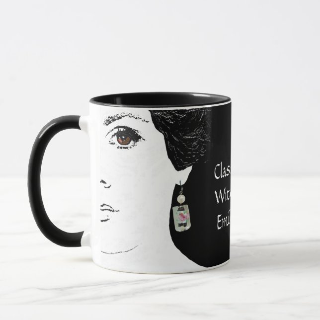Mädchen-Gesicht-Blumenmode-Dame anpassbarer Name Tasse (Links)