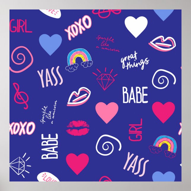 Mädchen gestalten nahtloses Muster mit Slogan. Han Poster (Vorne)