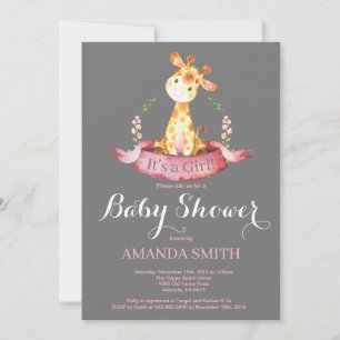 Mädchen-Giraffe-Baby-Shower-Einladung Rosa und Gra Einladung