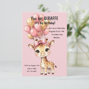 Mädchen-Giraffen-Party Digital-Download Einladung