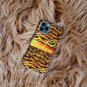 Mädchen Glam Faux Gold Glitter gebürsteter Leopard iPhone 13 Hülle