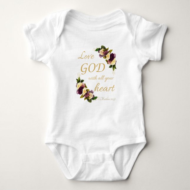 Mädchen Glaube Blume: Liebe GOD mit deinem ganzen  Baby Strampler (Vorderseite)