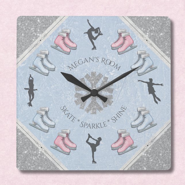 Mädchen Glitter-Eislaufbahn Eiskunstläufer Uhr (Personalized bedroom decor for the young ice skater)