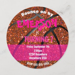 Mädchen-Glitzerbasketball Geburtstag, rosa Bball Einladung