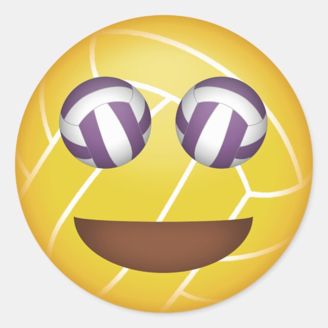 Mädchen glücklich Gesicht Volleyball Emoji Runder Aufkleber (Vorderseite)