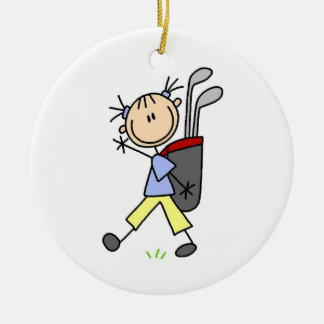 Mädchen-Golfspieler mit Tasche und Vereine Keramik Ornament