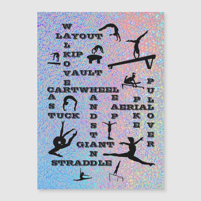 Mädchen Gymnastik Fähigkeiten Crossword Shiny Silv Magnetkarte (Vorderseite)