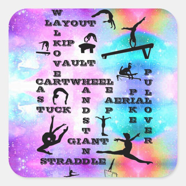 Mädchen Gymnastik Fähigkeiten Crosswords Stickers (Vorderseite)