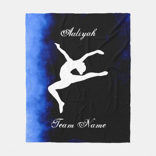 Mädchen Gymnastik Schwarz, Blau, Weiß mit Teamname Fleecedecke (Vorderseite)