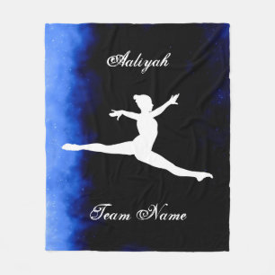 Mädchen Gymnastik Schwarz, Blau, Weiß mit Teamname Fleecedecke