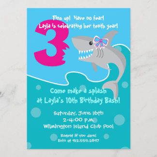 Mädchen-Haifisch-Biss laden 3. Geburtstags-Party Einladung