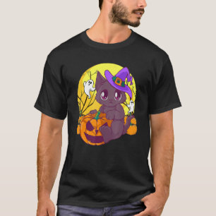 Mädchen Halloween Kat Pumpkin Hexenhut Orange Kost T-Shirt