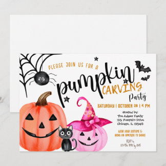 Mädchen Halloween Rosa Kürbis Schnitzparty Einladung
