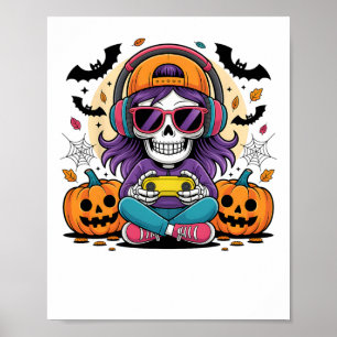 Mädchen Halloween Skelett Gamer Video Spiele Mädch Poster