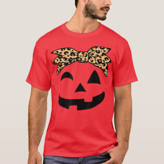 Mädchen Halloween Women, Kürbislaterne Leopard Pu T-Shirt