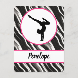 Mädchen Handstand Zebramuster Kunstfell Postkarte