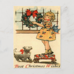 Mädchen-hängender Kranz Postkarte