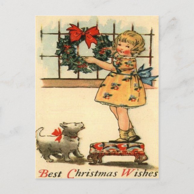 Mädchen-hängender Kranz Postkarte (Vorderseite)