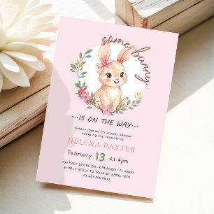 Mädchen Hase Wildblume Rosa Schleife Babyparty Einladung