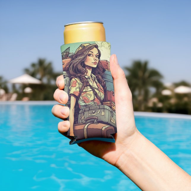 Mädchen hat Gepäck Selters Dosenkühler (In Situ Pool)