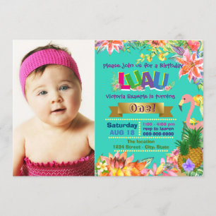 Mädchen Hawaiian Luau Geburtstagsfeier Einladung