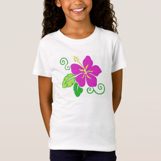 Mädchen-hawaiischer Hibiskus-Blumen-T - Shirt (Vorderseite)