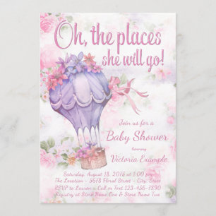 Mädchen Heißluftballon-Baby-Shower-Einladungen Einladung