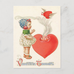 Mädchen Herz Flügel Pfeil Feuer Postkarte