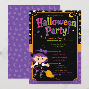 Mädchen Hexen Halloween-Party Einladung