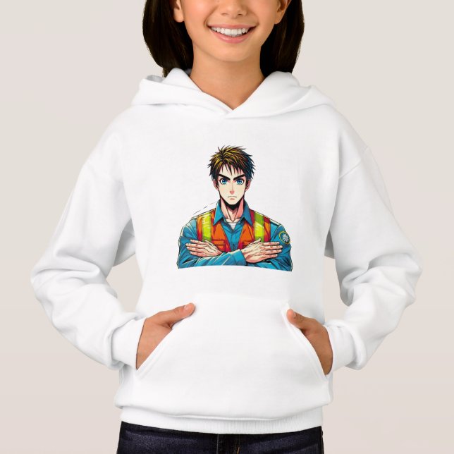 Mädchen Hoodie mit Manga-Sicherheitsfachmann (Vorderseite)