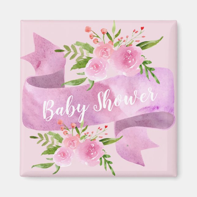 Mädchen, Hübsch, elegant, floralblau, pink Babydus Magnet (Vorne)